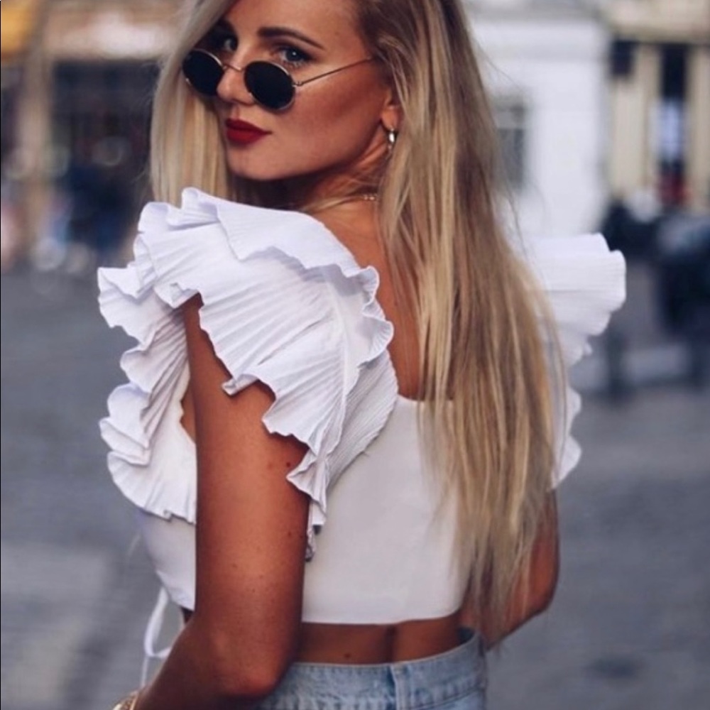 Zara cropped top pleated butterfly sleeve bloggers - Picture 2 of 3